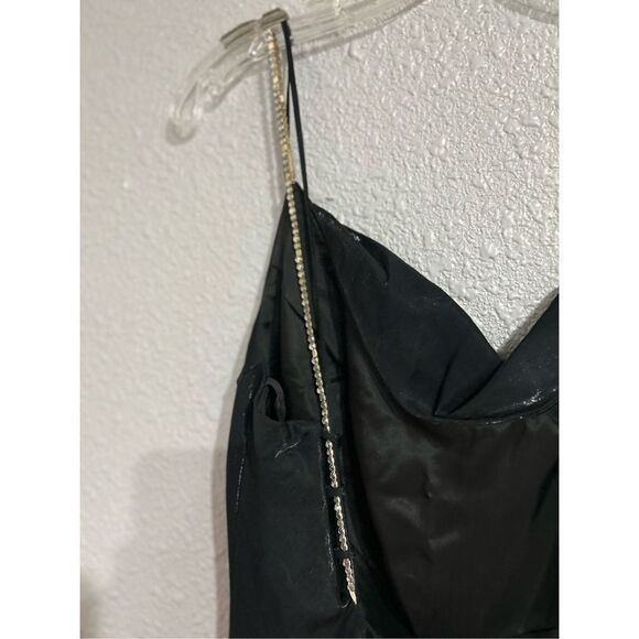 Vintage 90s Black Iridescent Rhinestone Strappy Long Maxi Formal Dress Prom M - Picture 5 of 7